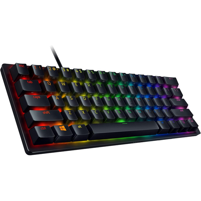 Клавіатура Razer Huntsman Mini (Red Switch) - Компактна ігрова клавіатура 60% (Lineare оптико-механічні перемикачі, Doubleshot PBT-клавіші, знімний USB-C кабель) QWERTZ DE-розкладка | Чорний