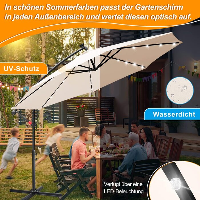 Daromigo Parasol 300/350 cm with Crank | Pergola Parasol with Stand | Garden Parasol Sun Protection UV Protection Aluminum | Crank Parasol Market Parasol Waterproof for Garden