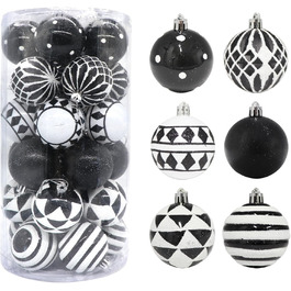 30 шт. прикрас на ялинку: блакитні та чорні ялинкові кулі, 6 см, ручної роботи, з петелькою для ялинки