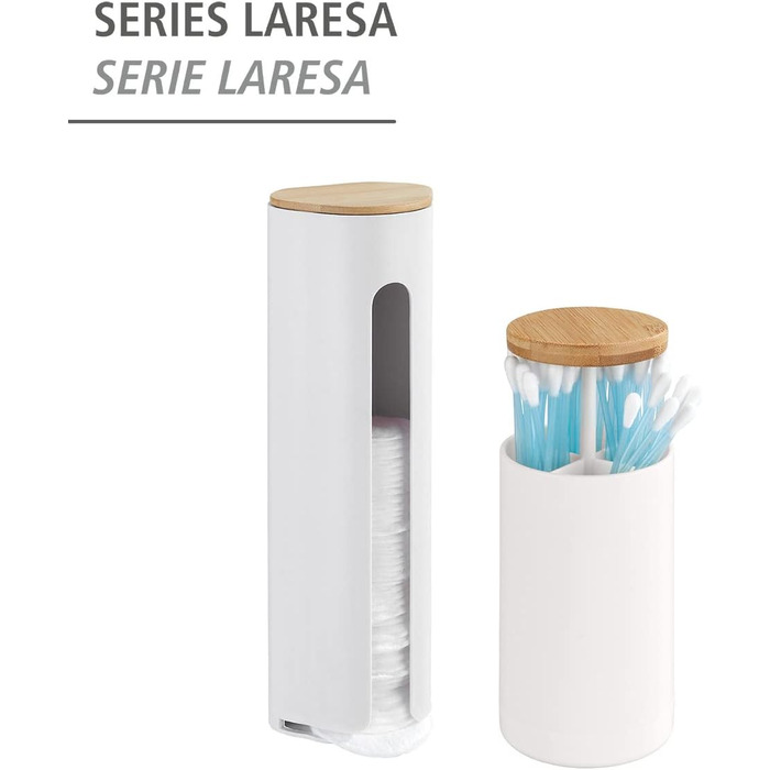 Тримач для ватних дисків WENKO Laresa, білий/натуральний, з бамбука та пластику, 8 x 25 x 6,5 см