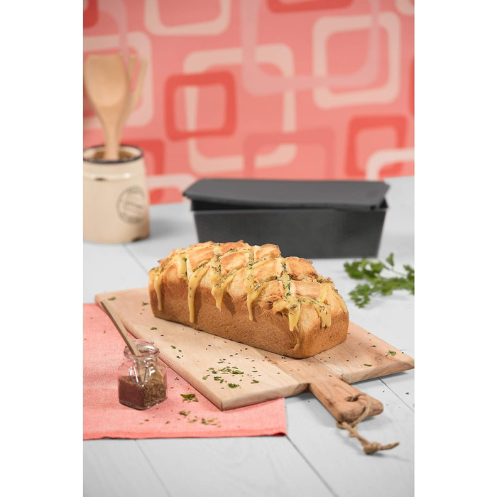 ORIGINAL KAISER Kaiser Inspiration Loaf Pan with Silicone Lid, Rectangular Baking Tin, Non-Stick Coated for Baking and Storage, 32x 15 x 19 cm, Alloy Steel, Grey, 35 x 14 x 9 cm, 5