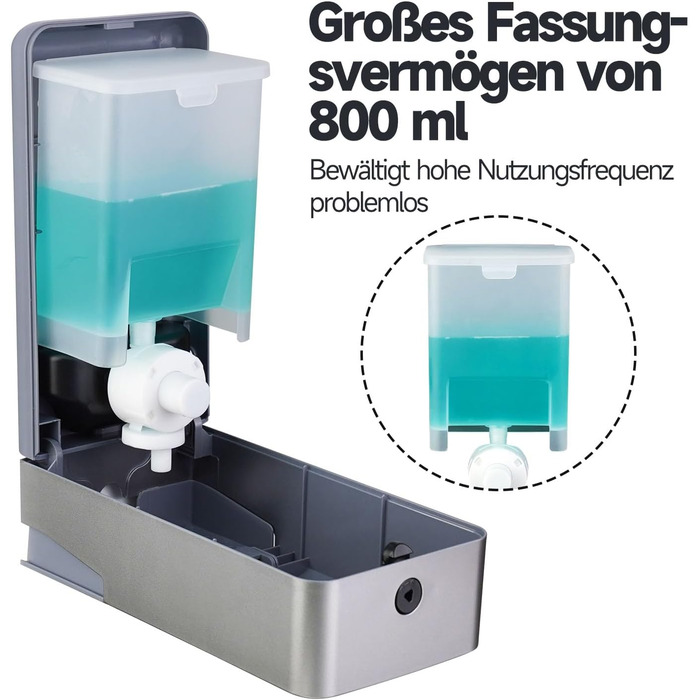 Настінний диспенсер для мила AnyDry, 800 мл, з вікном, срібний