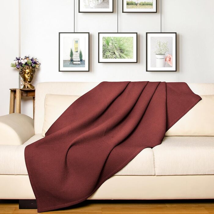 Плед LAYENBURG Premium 180x220 см, вафельна тканина, 100% бавовна, махагон