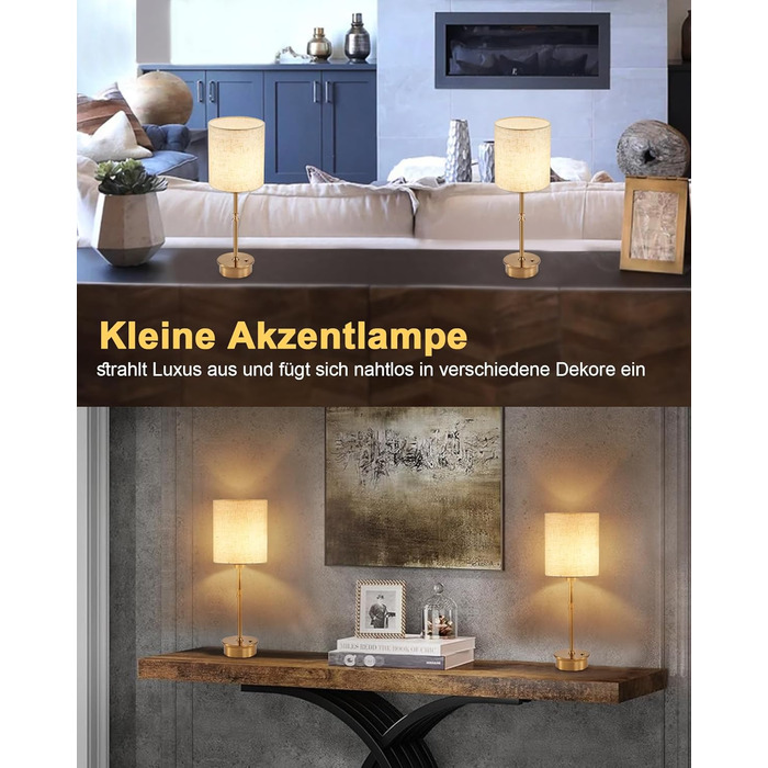 Нічна лампа OCEST на акумуляторі, сенсорне керування, регулювання яскравості, декоративне освітлення для дому, кухні, тераси, обіднього столу. Тканинний абажур кольору античне латунь, висота 41,5 см