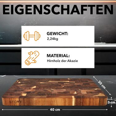 Дерев'яний обрізний стіл STOVY® з масивного акацієвого дерева, 40 x 30 x 3 см – антибактеріальний, з гірського дерева
