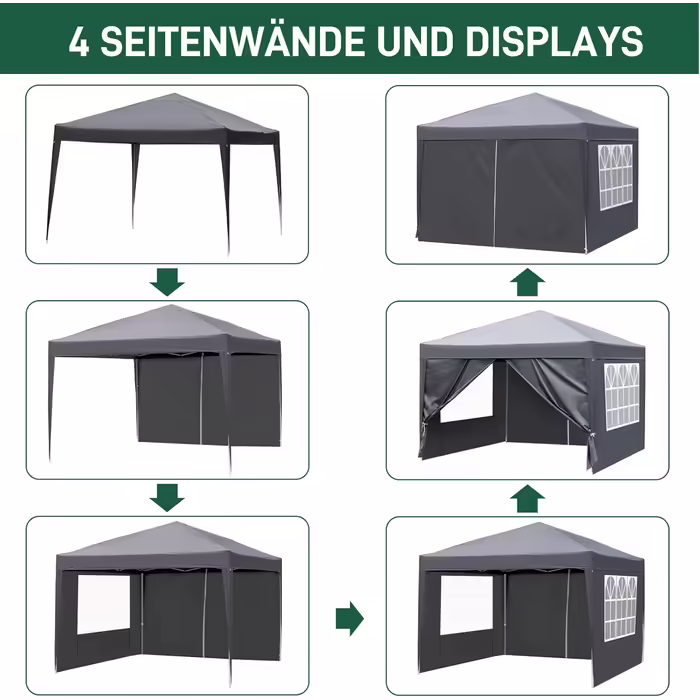 3x3m Gazebo, Pop-up Folding Gazebo, Waterproof, Winterproof, Adjustable Height, UV Protection 50+, Steel Frame, for Garden, Party, Camping, Outdoor, with 4 Side Panels, Dark Grey