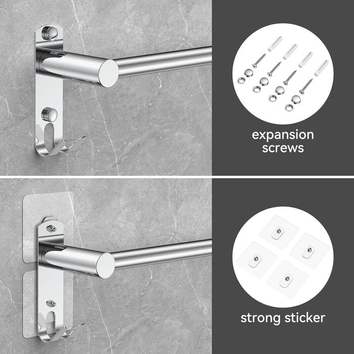 Висувна тримач для рушників 43-78 см, нержавіюча сталь, без свердління, для ванної кімнати та кухні