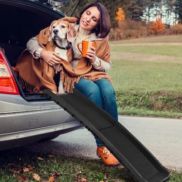 Рампа для собак NAIZY 156 см, складана, з антиковзними килимками, для собак/кішок/домашніх тварин до 90 кг, чорна