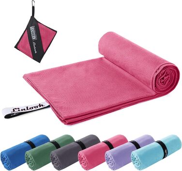 Рушник Linlook з мікрофібри - великий, компактний, швидковисихаючий. Ідеальний для спорту, подорожей, йоги, пляжу, тренажерного залу. (Зелений, Рожевий, 180x80 см)
