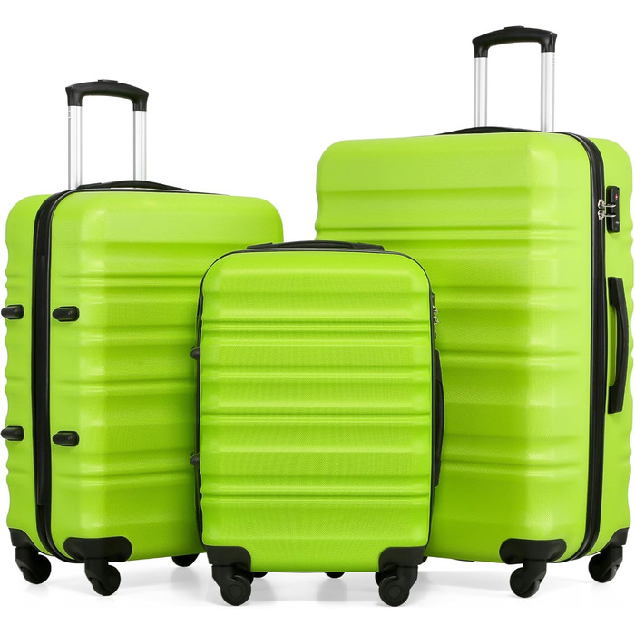 Валіза COOLIFE з жорстким корпусом, тріскачка, валіза для подорожей з TSA-замком та 4 колесами (Зелений, Набір валіз)