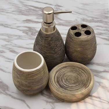 Набір для ванної кімнати з кераміки, 4 шт: дозатор для мила, мильниця, тримач для зубних щіток, стакан для зубної пасти, чорний, Middle