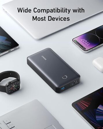 Powerbank Anker 537 PowerCore 24K (65W) - 24000mAh, чорний. Сумісний з MacBook Pro, Dell XPS, iPad Pro, iPhone, iWatch