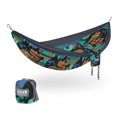 Гамак подвійний ENO DoubleNest Print Lagoon/Charcoal для кемпінгу, 1-2 особи, легкий