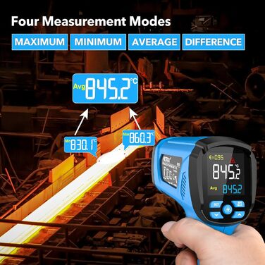 Інфрачервоний термометр MESTEK -40°C до 1600°C: цифровий лазерний вимірювач температури з K-зондом, LCD дисплеєм та сигналізацією. Підходить для кухні та промисловості.