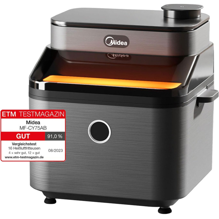 Фритюрниця Midea DualTaste 7 л з оглядовим вікном, аерофритюрниця XXL, 8 програм, випікання, гриль, розморожування, таймер 12 годин, 40-200°C, 1650 Вт, знімна чаша, модель MF-CY75AB