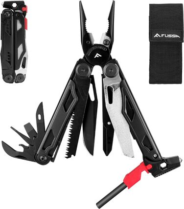 FLISSA 19-in-1 Multifunction Pliers - Survival Multitool with Glass Breaker & Fire Starter - Camping, Repair & Emergency Tool with Carrying Case