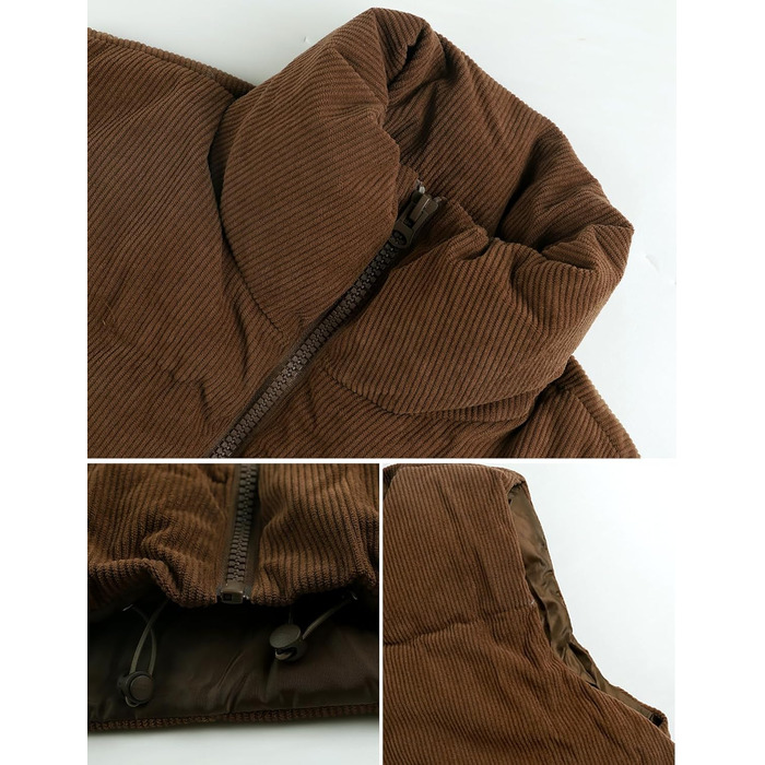 Жіноча жилетка Gihuo з наповнювачем Cord, кроп-силует, комір-стійка, на блискавці, без рукавів, коричнева