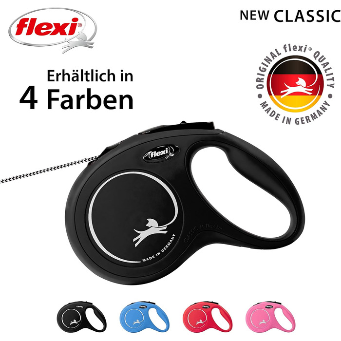 Рулетка для собак Flexi Classic M, 8 м, чорна (до 20 кг)