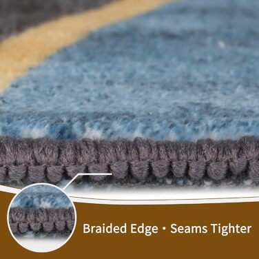 Килимок для вітальні Sour Lemon, великий 160x230 см, машинного прання, бохо-стиль, вінтажний, з антиковзаючою основою, блакитний геометричний дизайн