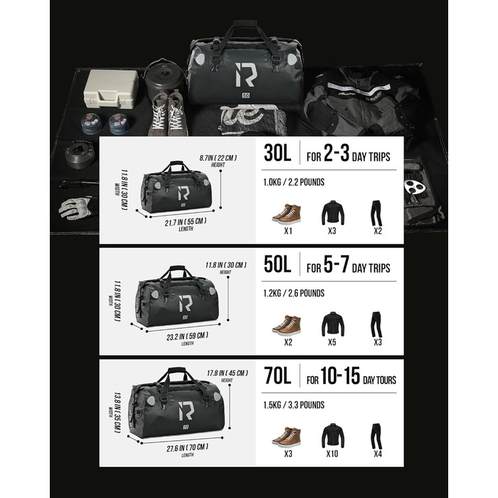 IRON JIA's Motorcycle Bag Luggage Roll Waterproof Motorcycle Rear Bag Saddlebag Travel Bag with roll-sealed shoulder straps suitable for motorcycle cycling camping watersports Black-70L