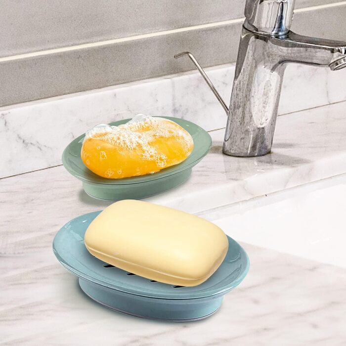 Набір з 3 мисок для мила з піддоном, мильниця, легке очищення, запобігає розмитому милу для душу, ванної кімнати, кухні, білий, синій, зелений