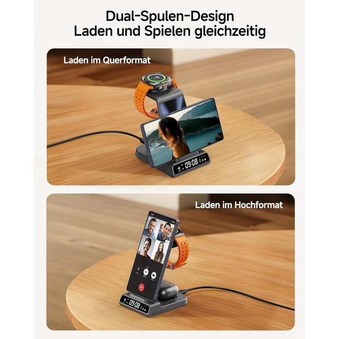 Бездротова зарядка 3-в-1 для Samsung Galaxy S25 Ultra, Watch 8/Ultra/7/6, Buds 3/3 Pro (Tech Grey)