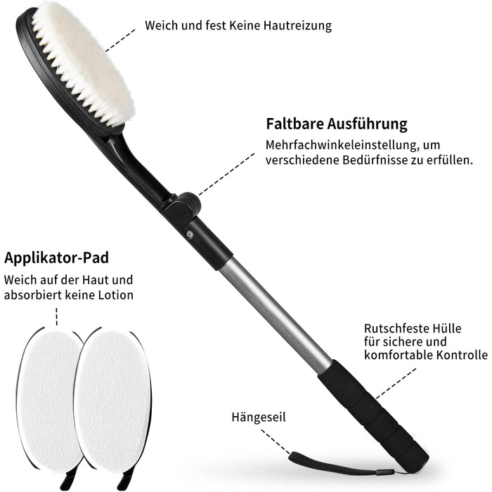 Набір з 3-х спинних щіток Easace з аплікаторами для лосьйонів, щітка для тіла з довгою ручкою, суха щітка для тіла, аплікатор для крему на спину