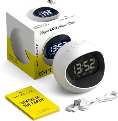 NEWGATE® Digital Centre of the Earth Clock (white with black LCD display) White With Black LCD Display