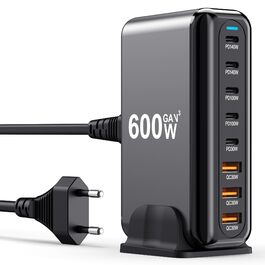 Зарядний пристрій USB-C 600W, 8 портів GaN, швидка зарядка для ноутбука, iPad, iPhone 15 Pro Max, Pixel, Dell, MacBook Pro/Air, Galaxy S25, Steam Deck