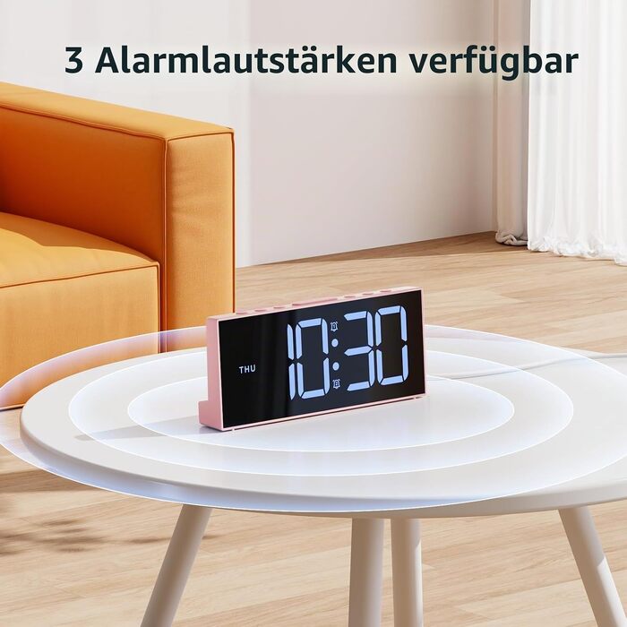 Цифровий будильник LATEC з 2 сигналами, функцією Snooze та USB-портом, 4 рівні яскравості, регулювання гучності, мережеве живлення (Рожевий)