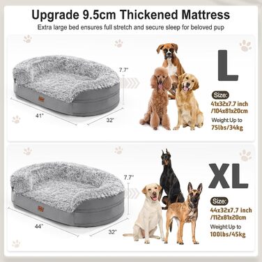 Gimars 9.5 inch Orthopedic Dog Bed for Extra Large Dogs, XL Dog Bed with Bolster & 28D Egg Crate Mattress, Waterproof Cover, Washable Plush Cover, Dog Sofa for Arthritic Dogs - Half Round