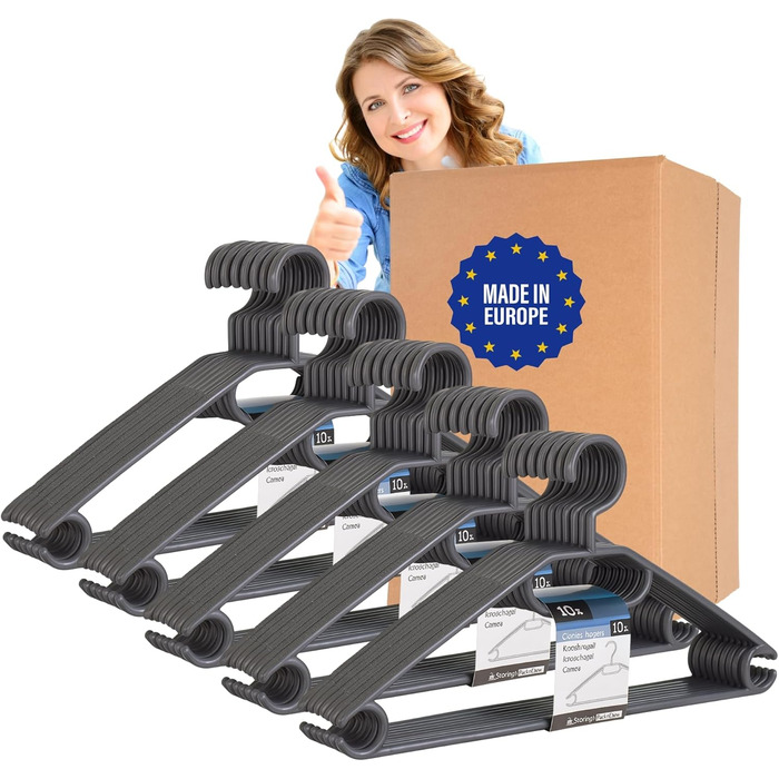 50 вешалок для одягу з поворотними гачками на 360 градусів, з переробленого пластику, чорного кольору, нековзні, економія місця, Made in EU. Блок для купівлі 50 шт. чорного кольору & Блок Hlkauf-block (50 шт. срібного кольору & Hlkauf-block)