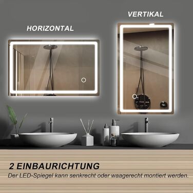 Дзеркало для ванної кімнати з підсвічуванням 40x60 см LED, з вимикачем, холодне біле світло 6000K