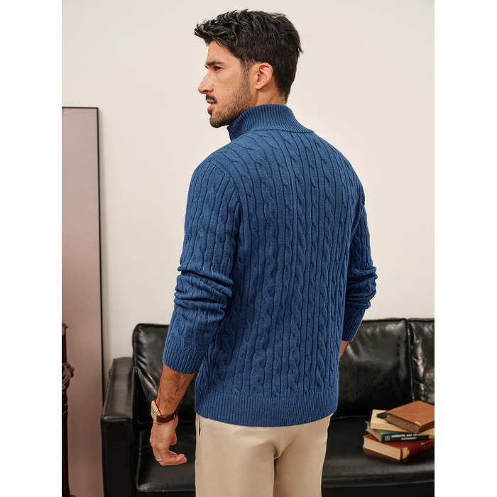 Кардиган чоловічий PJ PAU JONES з коміром-стійкою та блискавкою, в'язаний візерунок, колір морської хвилі (XXL, Indigo)