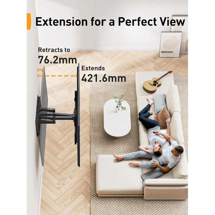 Кріплення для телевізора Perlegear PGLF8: 42-90 дюймів, до 68 кг, подвійні шарніри, регулювання, нівелювання, VESA 600x400 мм