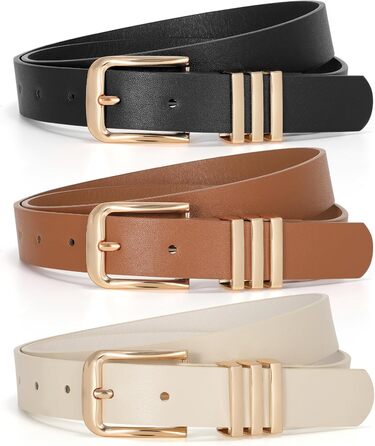 Жіночі шкіряні ремені JasGood (3 шт.): чорний, коричневий, бежевий (з золотою пряжкою), 110 см, для розміру 78-92 см