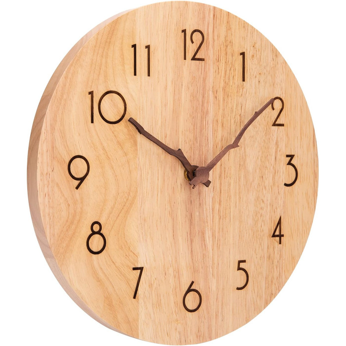 ACCSHINE Wall Clock Wood Oak Silent No Ticking Noise 30cm Quartz Large Easy to Read for Living Room Kitchen Bedroom Office School (Wood Color - Branch Hands)