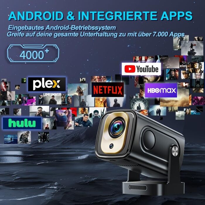 4K проєктор Beamer Full HD 1080P Android, портативний міні-проєктор з Wi-Fi 6 та Bluetooth 5.2, поворотний на 270°, для PC/HDMI/USB, з мишею та пультом, білий (чорний матовий)