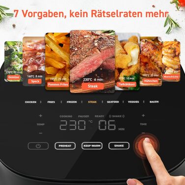 Фритюрниця повітряна COSORI 4.7L, 7-в-1, сіра, 230°C, тиха (55dB), 100+ рецептів, економна (55%)