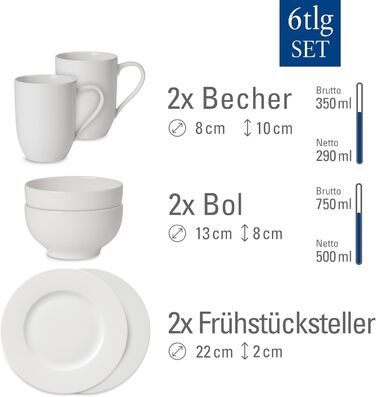 Villeroy & Boch For Me Кружка 2 шт 290 мл Біла, для кави та чаю, Преміум фарфор, Посуд для двох, Підходить для мікрохвильовки та посудомийної машини