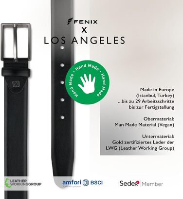Чоловічий ремінь FENIX LOS ANGELES зі стійкого матеріалу, регульований, з гіпоалергенною пряжкою (30 мм), Jet Black, 100 см — для костюма та джинсів