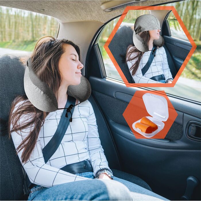 Подушка для шиї у подорожах з капюшоном та навушниками, віскоеластична подушка для шиї