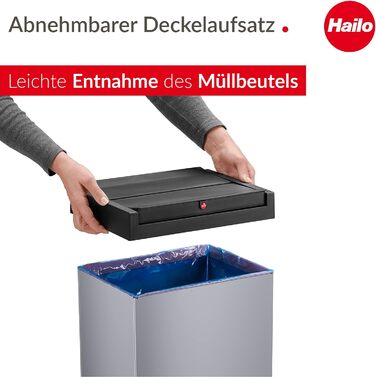 Відро для сміття Hailo Big-Box Swing XL 52 л, сталевий, самозакривний, з кріпленням для мішка, срібний, німецька якість