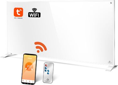 Інфрачервовий обігрівач KESSER® 700W: енергозберігаючий, з пультом, термостатом та керуванням через додаток. Підлоговий/стінний конвектор. Білий.