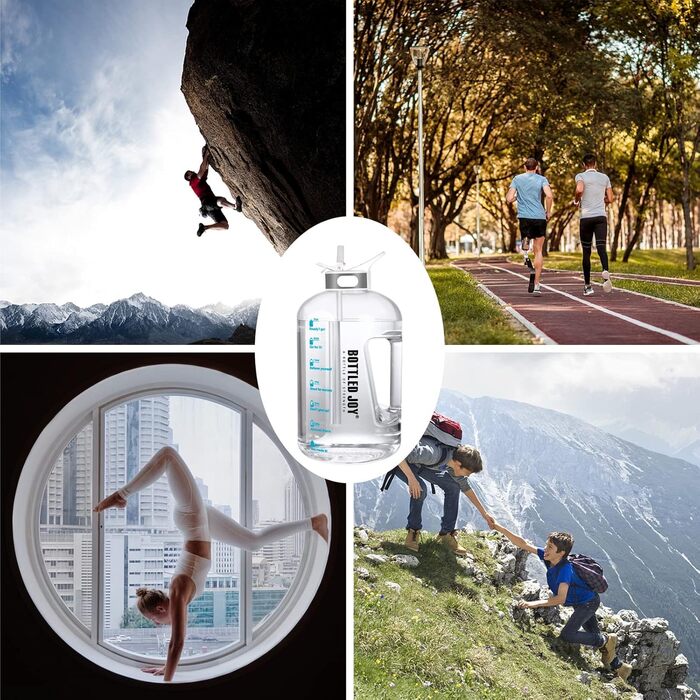 Water Bottle with Straw, 1 Gallon/ 3.5L BPA-Free Leak-Proof Plastic Sports Bottle, Water Bottle with Time Markers, Drinking Bottle for Fitness, Office, Outdoor, Home