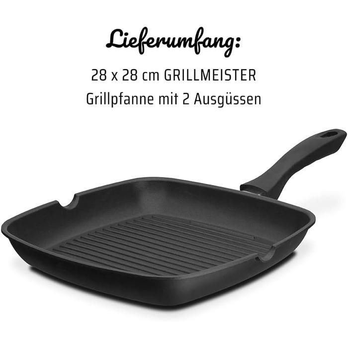 Grillmeister GSW 413251 Пательня гриль алюмінієва з 2 виливами 28x28 см чорна