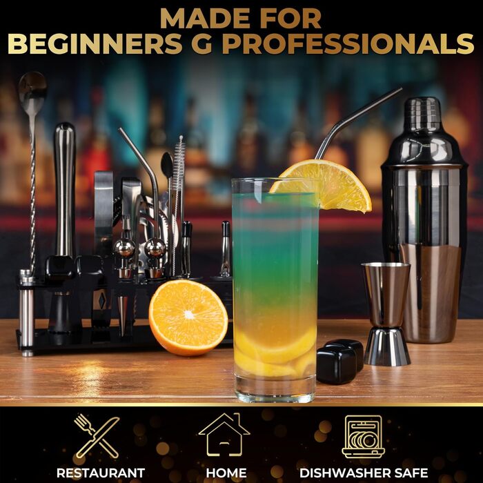 Набір шейкерів для коктейлів, нержавіюча сталь, 16 предметів, 750 мл, аксесуари для бармена, міксер для коктейлів з дерев'яною підставкою, Gun Metal