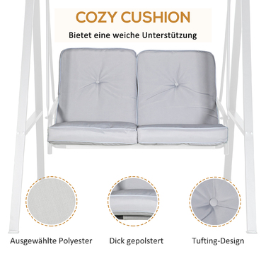 Outsunny Hollywood 2-Seater Garden Swing with Adjustable Canopy, Cushions, Swing Bench with a 220 kg (485 lbs) Weight Capacity, for Garden, Balcony, Grey, 145 x 116 x 172 cm | Aosom