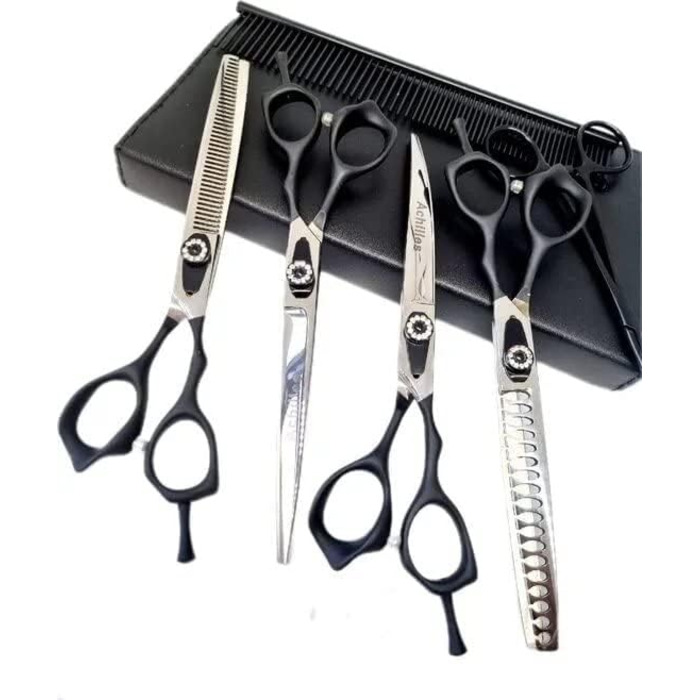 Ножиці для грумінгу собак Achilles Professionelle 7 дюймів - Японська сталь преміум-якості - Ножиці для догляду за собаками (Чорний & Срібло)