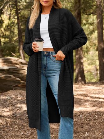 Жіноча в'язана кардиган LILLUSORY, великий розмір, відкритий спереду, зимова куртка XL чорного кольору